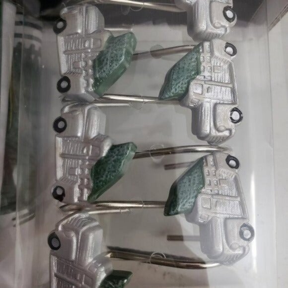 Chirstmas Holiday White & Green Jolly Truck 13-Piece Shower Curtain Set - Picture 6 of 7